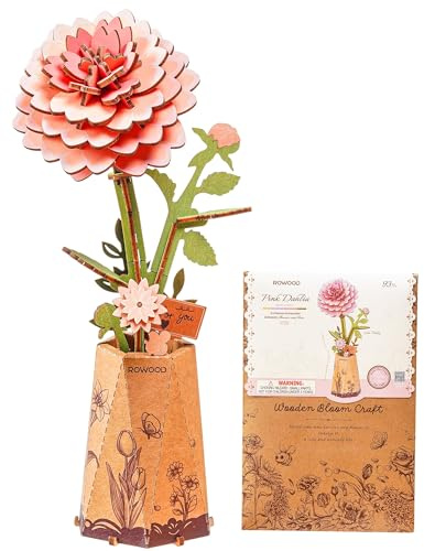 rowood Dalia rosa fiore artificiale in legno puzzle 3D set fai da te per adulti e bambini, fiori di legno, kit di modellismo per la decorazione della casa, idea regalo creativa per la festa della