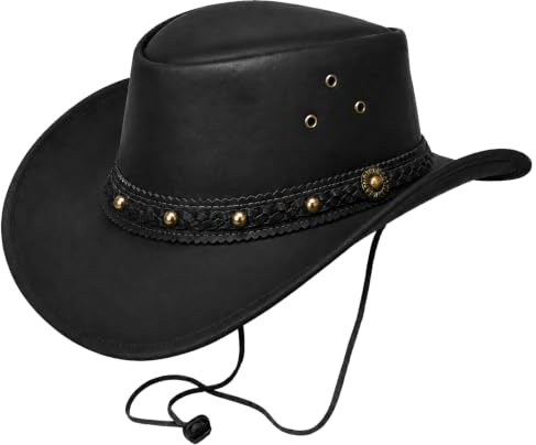 Pamposh Cowboy Hat for Men & Women - 100% Genuine Leather, Handcrafted Western Style, Durable & Lightweight with Adjustable Drawstring