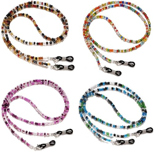 ASISUN 4 Pièces Chaînes de Lunettes, Elégant Cordon Lunettes,Chaine Colliers de Retenue pour Lunette avec Perles Colorées, Coloré Chaine pour Lunettes de Soleil Lecture