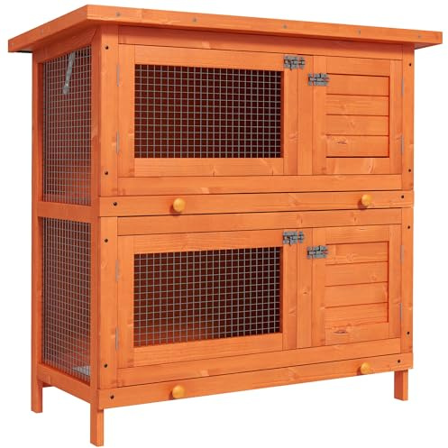 PawHut Gabbia per Conigli Conigliera da Esterno in Legno di Abete, 90x45x90cm