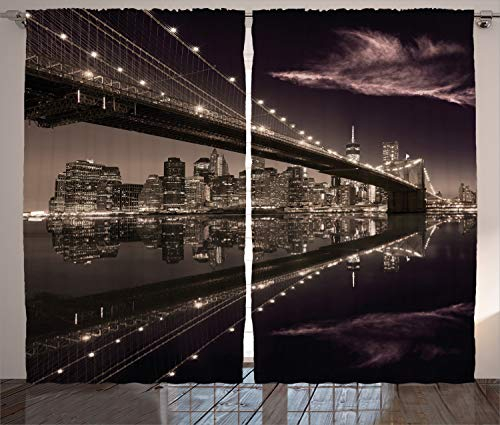 ABAKUHAUS New York Rustikaler Gardine, USA Amerika Skyline, Schlafzimmer Kräuselband Vorhang mit Schlaufen und Haken, 280 x 225 cm, Getrocknete Rose