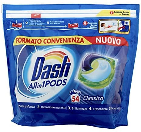 Dash PODS 3 in 1 Detersivo Lavatrice in Monodosi classico, 54 Lavaggi