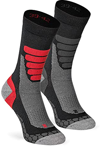 XTREME SOCKSWEAR Herren & Damen Wandersocken Trekking Outdoor Sport Funktionssocken Atmungsaktiv Frottesohle Gepolstert (2 Paar) Schwarz-Grau 39-42