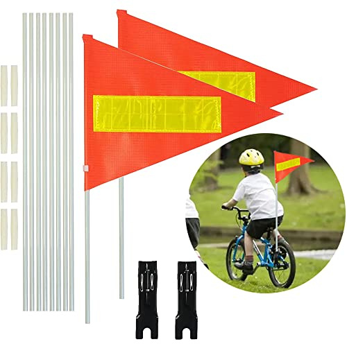 2 juegos de banderas de bicicleta con poste, 6 pies de altura ajustable, impermeable, naranja, bandera de seguridad resistente, de fibra de vidrio, para niños, suministros de ciclismo al aire libre