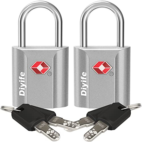 Diyife TSA Bagagelås, [2 Stycken 4 Nycklar] Nyckellås, Höghållfast Zinklegering Säkerhetslås Reselås för Resväska, Bagageväska, Etui etc. (Silver)