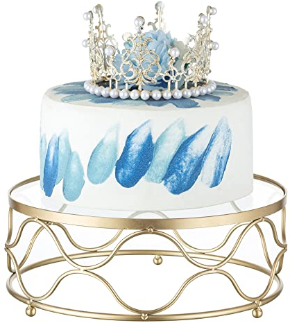 NUPTIO Gold Kuchenständer Rund Tortenständer: 25cm Cupcake Ständer Metall Nachmittagstee Dessert Display Tablett mit Acrylplatte für Hochzeit Geburtstag Party Baby Dusche Weihnachten Dekorationen