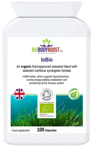 IoBio | Organic Iodine-Rich Blend | Artichoke, Chlorella, Spirulina, Ashwagandha Root and Cayenne | Selenium, tyrosine, zinc, Copper, Vitamins A, B2, B3, B6 and C | 100 Vegan Capsules