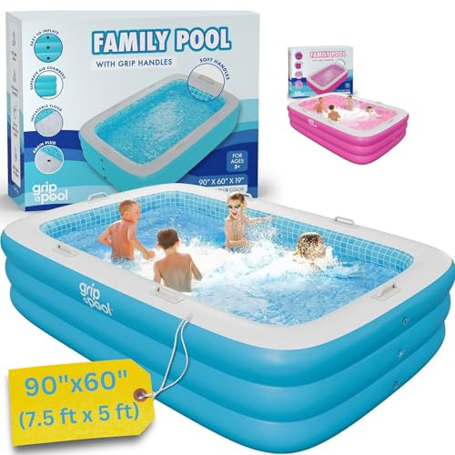 Premium Large Inflatable Pool with Soft Floor, Handles and Drain for Adults and Kids, 90x6019 Durable Blow Up Outdoor Swimming Pool for Backyard, Summer Gift, Family Size Kids Pool