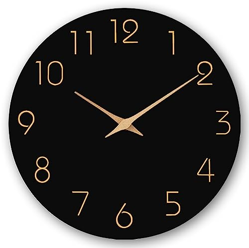 Vegena Horloge murale en bois - 30 cm - Sans bruit de tic-tac - Grande moderne - Pour salon, cuisine, maison, chambre à coucher, bureau - Noir