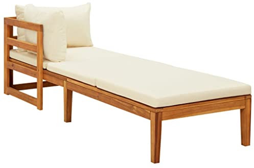 puraday Sonnenliege mit 1 Armlehne Cremeweiß Massivholz Akazie Outdoor Sofa Gartenbank Holz Garten Lounge Sitzbank Outdoor Terassenmöbel Zum Entspannen Und Genießen des Wetters Stilvolles Design
