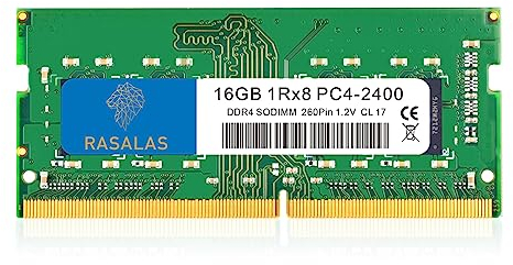 Rasalas Modulo di memoria RAM per computer portatile, DDR4 da 16 GB, 2400 MHz, DDR4-2400, PC4-19200, PC4-2400T, Non-ECC, unbuffered, 1,2 V, CL17, 1Rx8, 260 pin, SODIMM