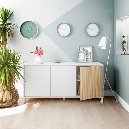 Dmora Credenza Woburn 40x154x74h cm Bianco 3 Ripiani 3 Ante, Madia Apertura Push Pull