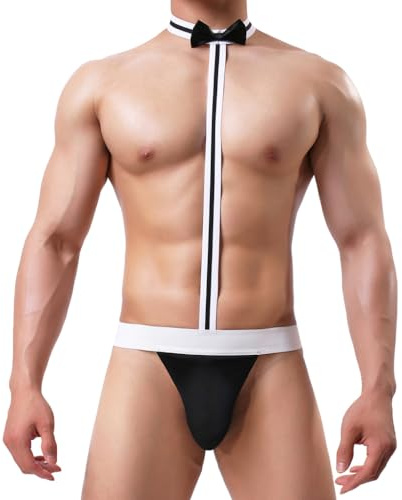 Mankini Borat Bañador Hombre Sexy Disfraz Tanga Suspensorio V Sling Regalo Novedoso Lencería Traje Papá Noel Disfrazarse en Halloween Navidad (FR/ES, Letras, Talla única, Regular, Regular, Negro)