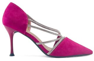 MODELISA - Zapato De Tacon Fino Brillo Salon Fiesta Boda Noche Evento Mujer (Fucsia, 36)