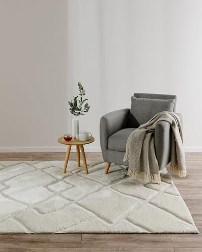 benuta Basic Teppich Elvy - Creme 140x200 cm - Abstrakter weicher Relief Wohnzimmerteppich - Leicht zu Reinigen - Strapazierfähig - Für Fußbodenheizung Geeignet