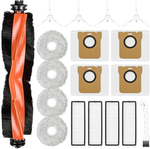 Pack of 18 Accessories for Xiaomi Robot Vacuum X20+ Robot Vacuum Cleaner, 1 Main Brush, 4 Dust Bags, 4 Wipes, 4 Side Brushes, 4 Filters, 1 Cleaning Brush
