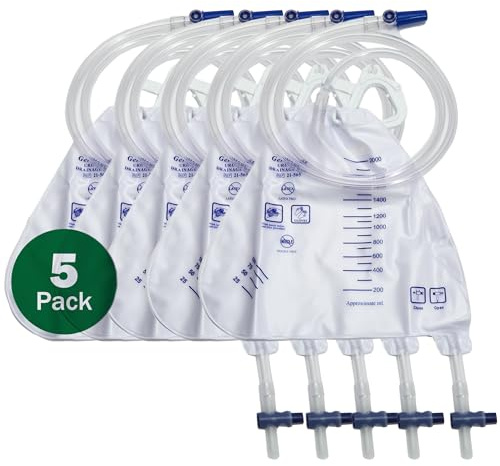 Bolsas de catéter de orina para hombres y mujeres – 5 bolsas de drenaje de 2000 ml para noche – Bolsas de orina triangulares estériles y desechables