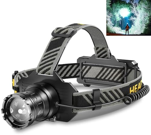 JAY-PARK Stirnlampe LED Wiederaufladbar 100000 Lumen mit Sensor, Stirnlampe LED 6 Lichtmodi Mit Weißem und Gelbem Licht, IPX7 Wasserdichte Stirnlampe Joggen für Camping, Angeln, Hundespaziergänge