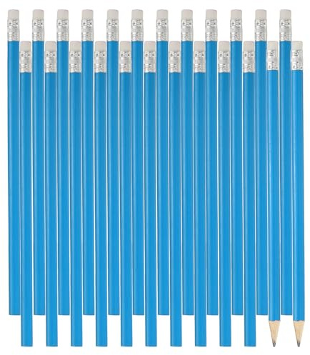 PATIKIL Runda träpennor bulk, 24-pack HB grafitpennor med suddgummi för kontorsmaterial, ingenjörsmärkning skrivkonst ritningsmaterial, blå