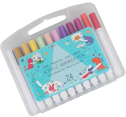 Bright and Fade Resistant 3D Print Coloring Set 24 Water Baseds Acrylic Marker Paint Art Brush Painting Drawing