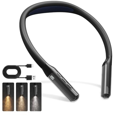 LQWELL Lampada da lettura a LED con 3 colori e 3 livelli di luminosità regolabili, pieghevole, portatile, ergonomica, ricaricabile per lettori, uncinetto, cucito, maglia