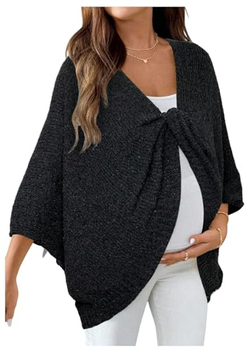 Milumia Women's Maternity Twist Front Sweater V Neck Long Sleeve Loose Pullover Top Knitwear Black Medium