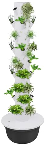 DWIKRYT 36 fori da giardino a torre idroponica, verticale idroponica, sistemi idroponici con serbatoio dell'acqua e cesti per piante, per erbe, frutta e verdura per interni (bianco nero)
