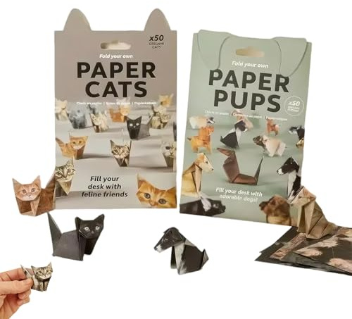 RhiVrillion Kit de Origami 3D de Gatos y Perros - 100 Hojas de Papel, Juego de Manualidades para Adultos y Niños, Creativo y Relajante (2 En 1)