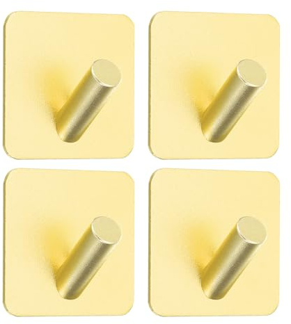 QUARKZMAN 4 Stück Selbstklebende Handtuchhaken Aluminium Quadratisch Schräg Schwerlast Klebehaken Klebewandhaken Handtuchhaken Für Badezimmer Küche Zuhause Und Büro Gold