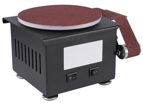 Bandschleifer, 100W Band Tellerschleifer, Stand Band und Tellerschleifer mit 10 Blatt Schleifpapier und 10 Schleifbändern, Schleiftellers 150mm, für Metall, Holz