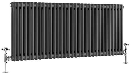Warmehaus - Traditional Cast Iron Style Anthracite Double Column Horizontal Radiator 600 x 1460mm - Perfect for Bathrooms, Kitchen, Living Room