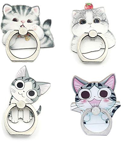 4 soportes para anillo de teléfono, lindos perros, gatos, animales, soporte para teléfono, rotación de 360 grados, agarre de anillo para teléfonos celulares (agarre de anillo de gatos)
