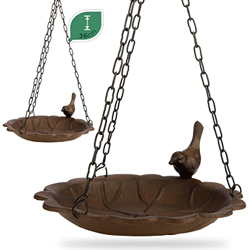 WILDLIFE FRIEND I Vogeltränke hängend aus Gusseisen - Wasserrosenblatt mit Vogel - frostsicher, Vogelbad, Vogelfutterspender für Wildvögel im Garten Balkon