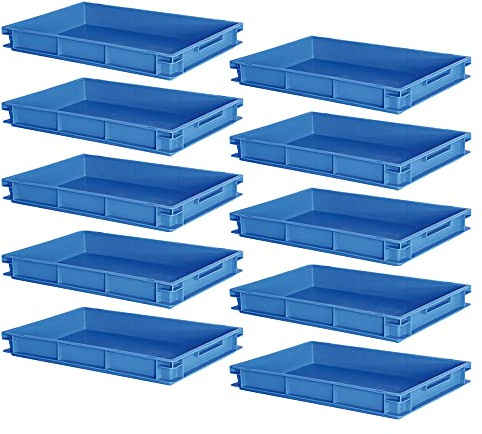 BRB 10 Euroboxen mit 2 Griffleisten, LxBxH 600 x 400 x 75 mm, 13 Liter, blau