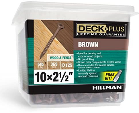 Deck Plus 2-1/2 Inch Epoxy Coated Exterior Wood and Fence Screws #10 x 2-1/2 Torx/Star Drive Included Coarse Thread, Outdoor Rust Resistant Decking Screw, Brown, 5 lb Box, 365 Pieces | 49007