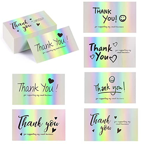 MEISO 120 Pièces Cartes de Remerciement Petites Entreprises, Mini 6 Styles Merci pour Les Cartes de Coutien Notes Shopping Holographique Cartes de Remerciement pour Magasin de Détail, Entreprise