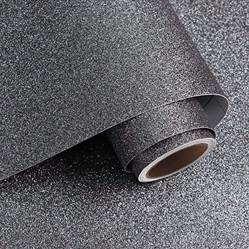 VaryPaper Tapete Glitzer Dunkelgrau Selbstklebende Folie Glitzer Dekofolie Möbelfolie 40cmx200cm Wandverkleidung Selbstklebend Schrankfolie Klebefolie Möbel Tapeten Wohnzimmer Schlafzimmer Regal
