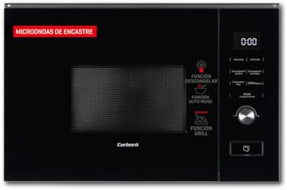 Corberó CMICM20GLNINTEG Mikrowelle 20 Liter | Leistung 800 W | schwarzes Glas | Auto-Menü | Auftauen | Grill | 5 Leistungsstufen | Touch-Steuerung | Timer 95 min | Drehteller 255 mm