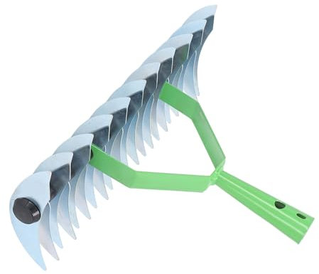 Stainless Steel Curved Steel Teeth Thatch Rake Head Soil Harrow Garden Descaling Rake for Thatching, Fertilization, Reseeding and Cultivation