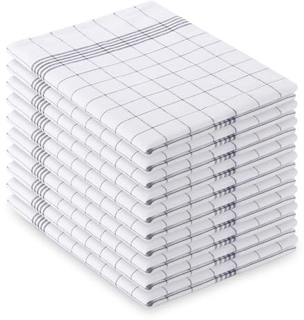 Vaily Paños de Cocina, 10 Unidades, 70 x 45 cm, 100% algodón, diseño de Cuadros, Color Gris