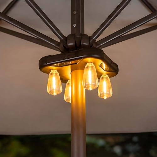 Patio Umbrella Lights with 3 Brightness Modes and Timer, Battery-Powered Cordless Outdoor Umbrella Pole Lights with LED Edison Bulbs, for Garden, Patio, Backyard, Camping and BBQ