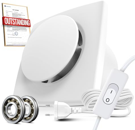 BUMSOU Extracteur d'Air 100mm avec Interrupteur, 130m³/h Ventilateur VMC Salle de Bain, Aerateur d’Air Silencieux, Puissante Ventilation, IPX4 Étanche, Économe en Énergie pour WC Garage