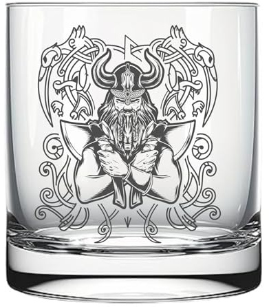 Whiskyglas mit Wikinger-Motiv, 6 Designs zur Auswahl, personalisiert im Glasboden mit Text oder Namen, Tumbler für Whisky, Geschenkidee mit Lasergravur