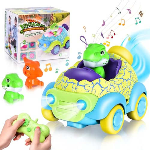 Aragallant Voiture Telecommandé Dinosaure, Jouet Dinosaure avec Musique et Lumières, Voiture RC pour Garçons Filles, Cadeau Anniversaire Noël pour Bébés Enfant 2 3 4 5 6 Ans