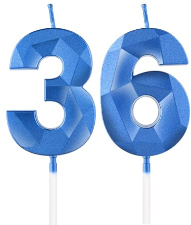 Royal Blue 36th Birthday Candles, 3D Number 36 Candle for Cake, Women Men 36th Birthday Decorations,Sapphire Candle Topper Blue Cake Decorations for Birthday Party Wedding Anniversary Supplies