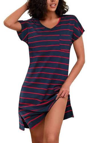 Jahetuul Camicia da Notte Donna a Maniche Corte Abito da Notte con Maniche Raglan Camicia da Notte Donna Cotone a Righe Abito da Notte a Maniche Corte da Donna Camicia da Notte Donna T-Shirt