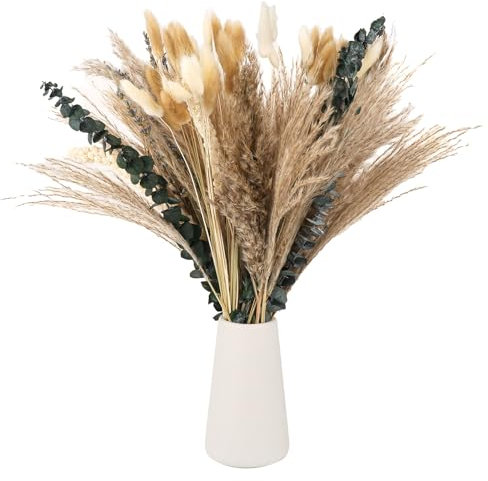 Pampasgras Getrocknet, 89 Stück Trockenblumen, Boho Pampasgras Deko, Natürliche Trockenblumenstrauß Tischdeko für Boho Wohnzimmer-Schlafzimmer-und Vasen