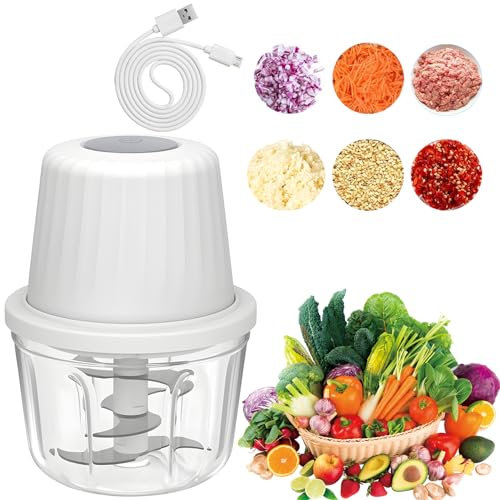 Cortador de cebolla eléctrico, 400 ml, picadora de cebolla, cortador multipicadora de verduras, 6 cuchillas, cable de carga tipo C, picadora de cebolla, cocina para carne, cebolla, ajo, verduras