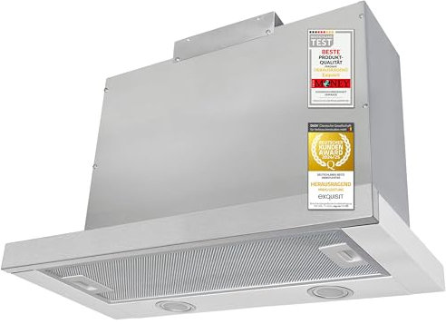 Exquisit Dunstabzugshaube FSH62-21 | Flachschirm Abzugshaube | Energieffizienzklasse C | Weiß-Inox | 60cm breit | Einbaugerät | Aktivkohlefilter