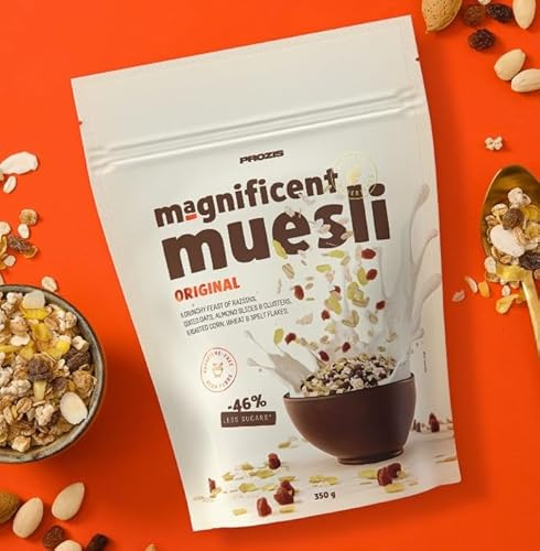Prozìs Magnificent Muesli 700 gr (2 confezioni da 350 gr) - Cereali, avena, semi e frutta secca per una Colazione Proteica - Pochissimi Zuccheri - Multi gusti a scelta (700 gr, doppio cioccolato)